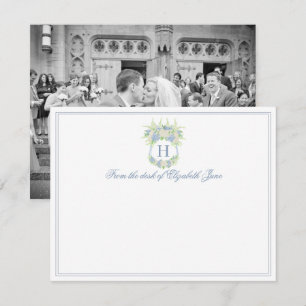 Carte De Remerciements Aquarelle Crête d'hortensia bleu et blanc Photo