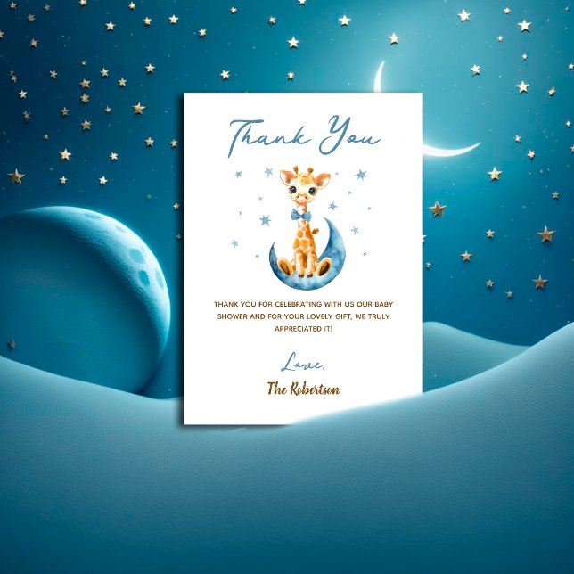Carte De Remerciements Aquarelle Cute Giraffe Baby shower C'est un garçon (Créateur téléchargé)