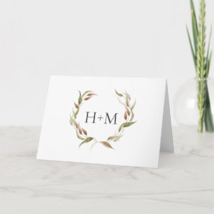 Carte De Remerciements Aquarelle d'automne Laurel Wreath et Monogramme