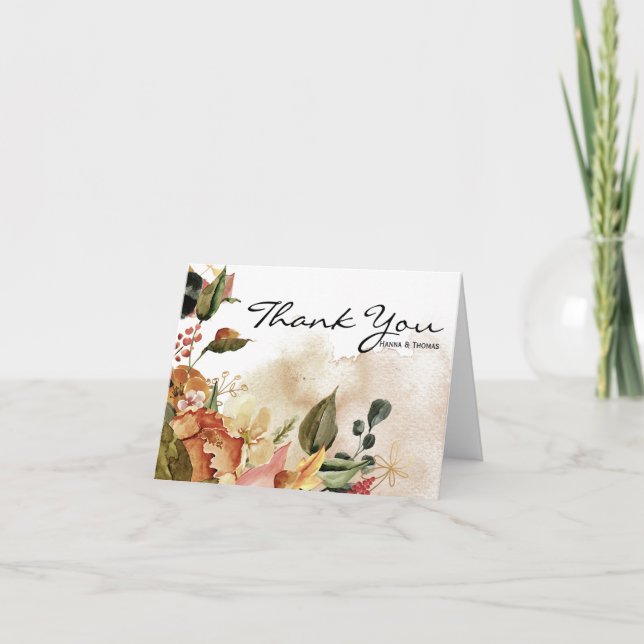 Carte De Remerciements Aquarelle d'automne Mariage floral (Devant)