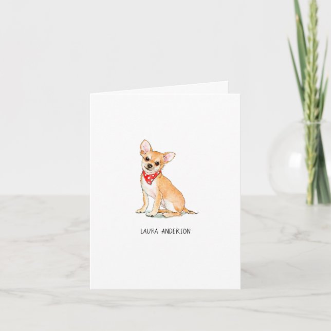 Carte De Remerciements Aquarelle de Chihuahua mignonne Pliée (Devant)