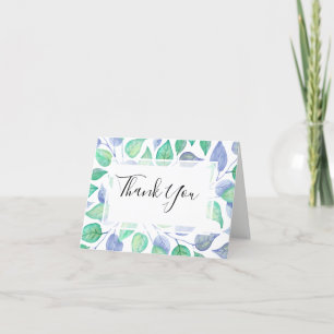 Carte De Remerciements Aquarelle de feuillage moderne Dusty Blue Leaf Mar