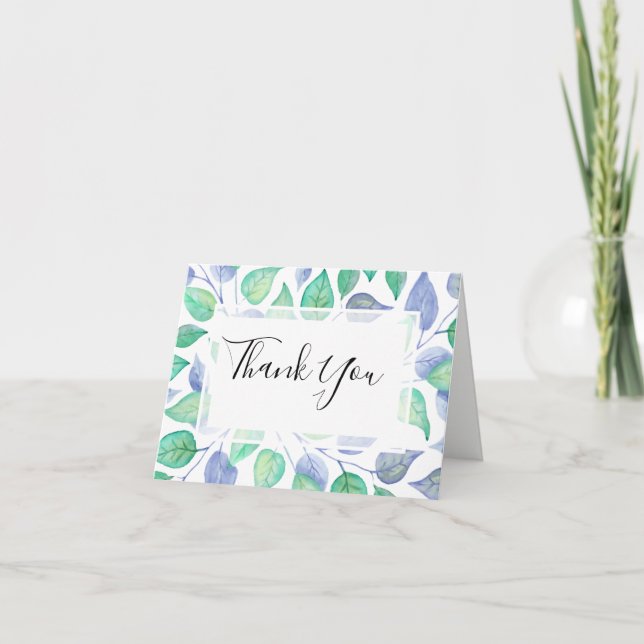 Carte De Remerciements Aquarelle de feuillage moderne Dusty Blue Leaf Mar (Devant)