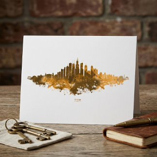 Carte De Remerciements Aquarelle de la skyline de Chicago, paysage urbain