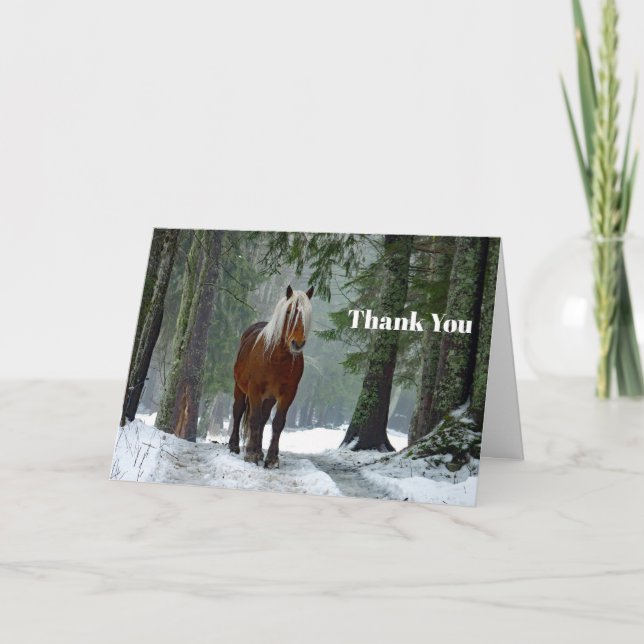 Carte De Remerciements Aquarelle de neige de la forêt de cheval (Devant)