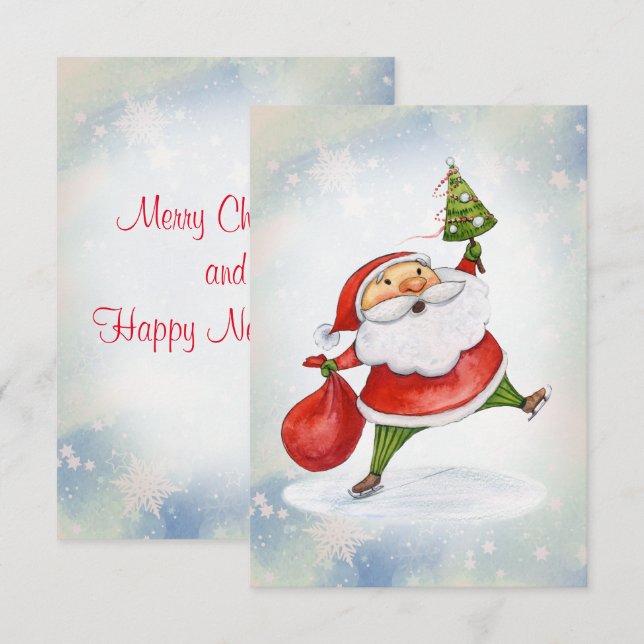 Carte De Remerciements Aquarelle de Noël du Père Noël (Devant / Derrière)