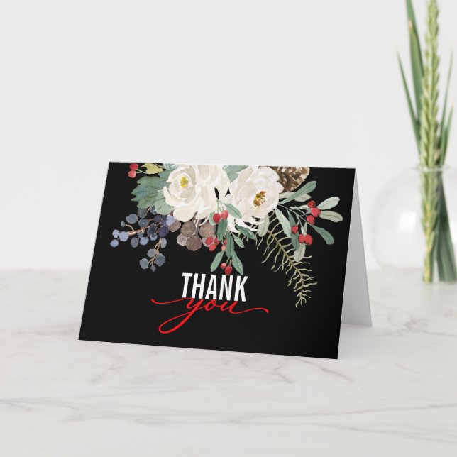 Carte De Remerciements Aquarelle de Noël vierge traditionnelle Florale (Devant)