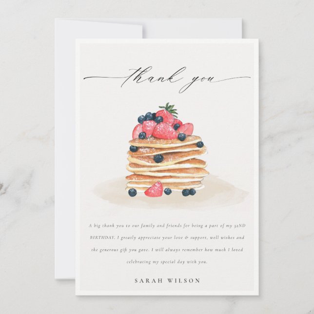 Carte De Remerciements Aquarelle de Pancake aux fruits mignonnes N'import (Devant)