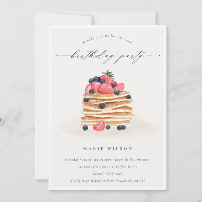 Carte De Remerciements Aquarelle de Pancake Fruit N'importe quel âge Invi (Devant)