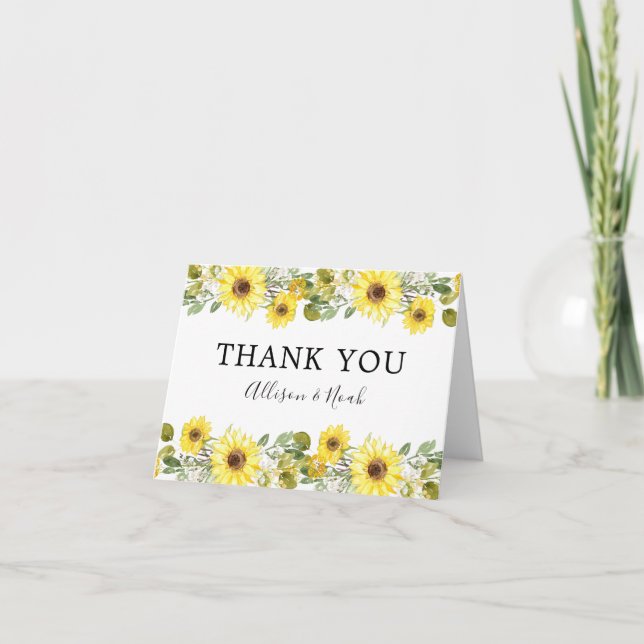 Carte De Remerciements aquarelle de tournesol jaune vert (Devant)