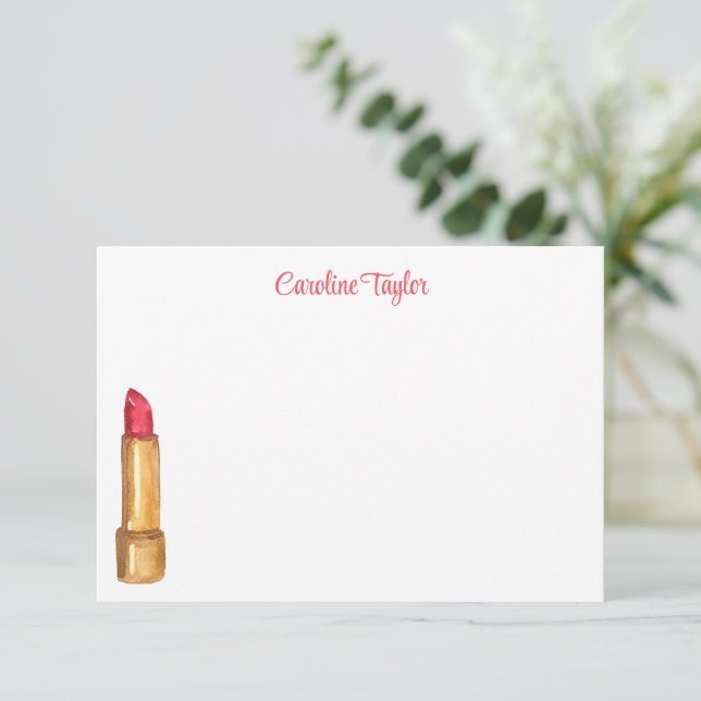 Carte De Remerciements Aquarelle Designer Lipstick maquillage personnalis (Debout devant)