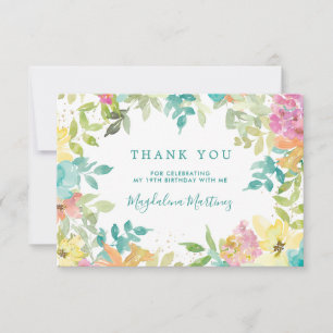 Carte De Remerciements Aquarelle d'été Floral 19e anniversaire