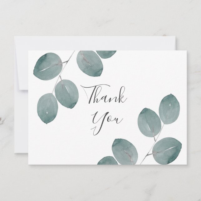 Carte De Remerciements Aquarelle Dollar d'argent Feuilles Eucalyptus (Devant)