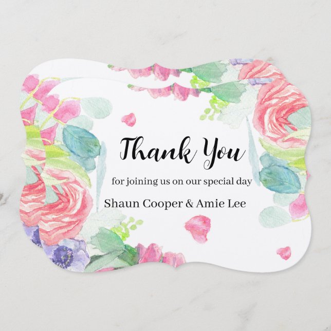 Carte De Remerciements Aquarelle douce Boho Mariage Verre (Devant / Derrière)