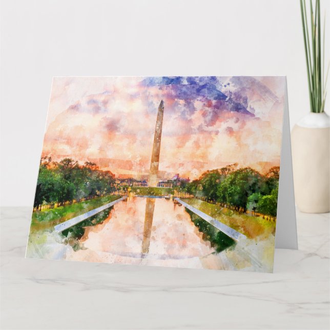 Carte De Remerciements Aquarelle du Washington Monument au coucher du sol (Devant)