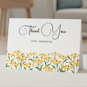 Carte De Remerciements Aquarelle Élégant Floral Rudbeckia à Oeil Noir Dor