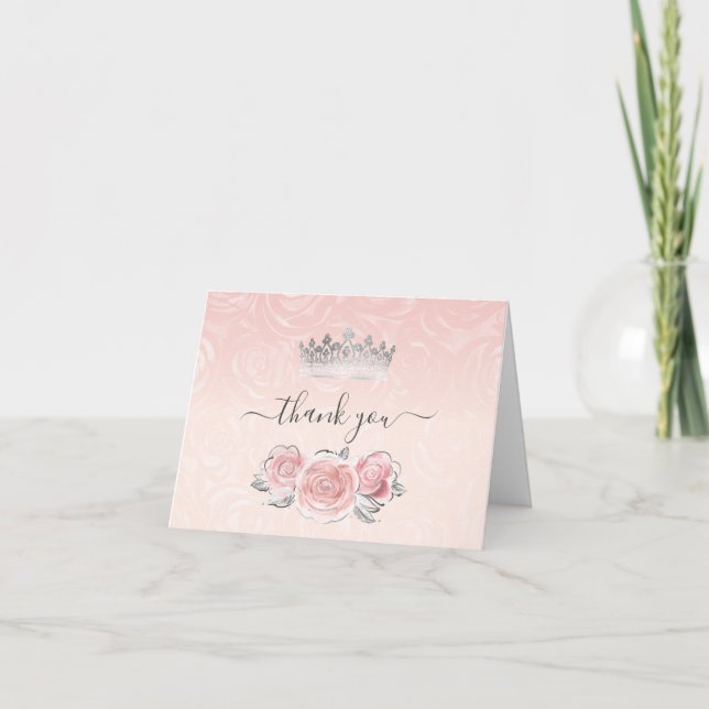 Carte De Remerciements Aquarelle élégante Argent et Roses Roses Roses Ros (Devant)