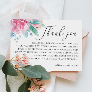 Carte De Remerciements Aquarelle élégante mariage à fleurs rose pâle