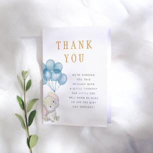Carte De Remerciements Aquarelle Eléphant et Baby shower Ballons Bleus