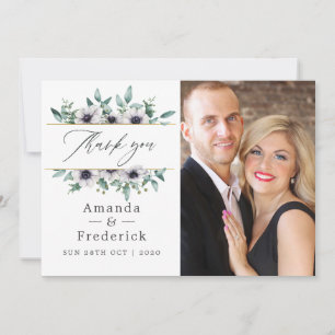 Carte De Remerciements Aquarelle Eucalyptus Anémonique Mariage géométriqu