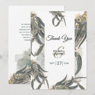 Carte De Remerciements Aquarelle Eucalyptus Feuille Mariage vert