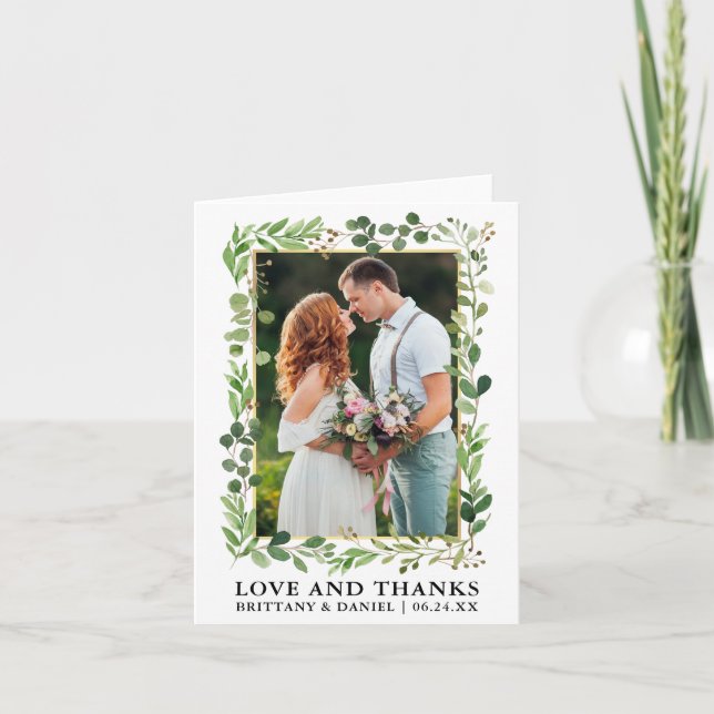 Carte De Remerciements Aquarelle Eucalyptus Gold Love Thanks Note (Devant)