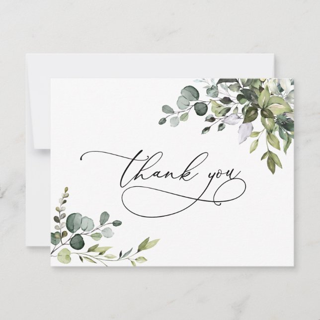 Carte De Remerciements Aquarelle Eucalyptus Mariage de verdure (Devant)