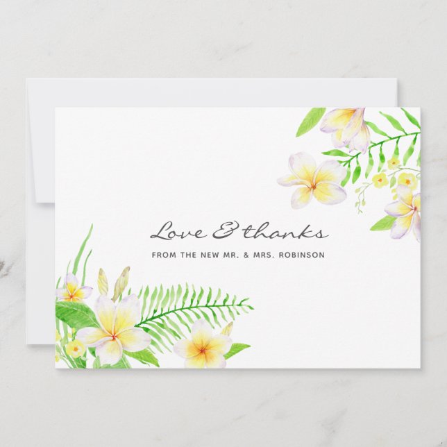 Carte De Remerciements Aquarelle exotique Frangipani Mariage Floral (Devant)