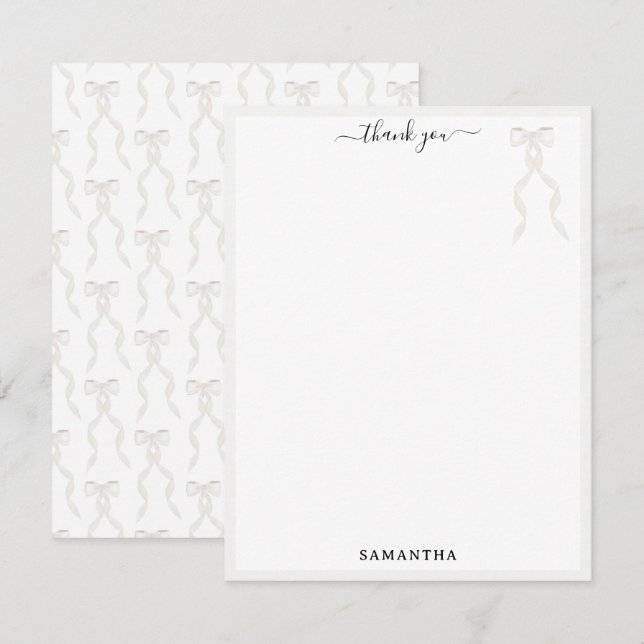 Carte De Remerciements Aquarelle fantaisie Blanc Bow personnalisée (Devant / Derrière)