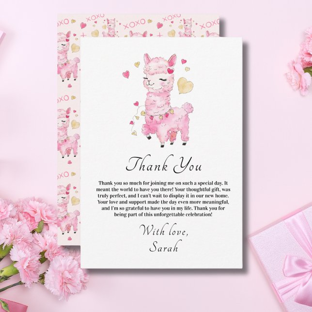 Carte De Remerciements Aquarelle Fête des mariées Llama rose (Créateur téléchargé)