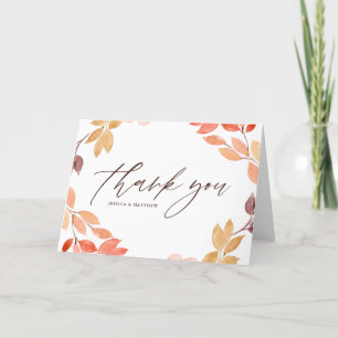Carte De Remerciements Aquarelle Feuillage d'automne Mariage de couronne