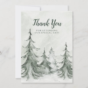 Carte De Remerciements Aquarelle Fir Trees Mariage d'hiver