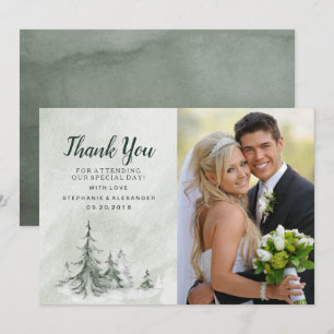 Carte De Remerciements Aquarelle Fir Trees Mariage d'hiver