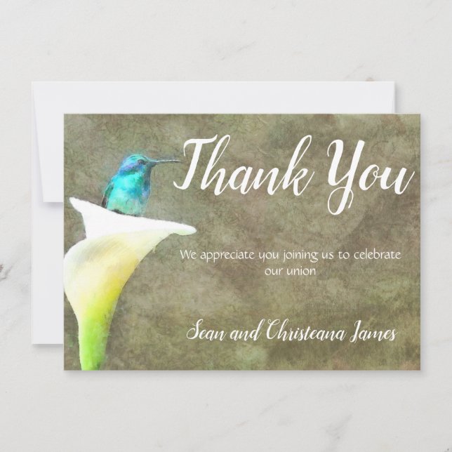 Carte De Remerciements Aquarelle Fleur de Lys Colibri Turquoise Blanc (Devant)