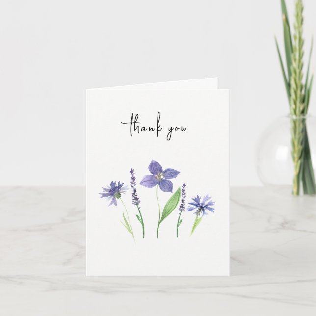 Carte De Remerciements Aquarelle fleur sauvage et lavande simple (Devant)