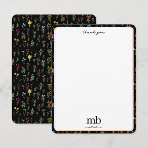 Carte De Remerciements Aquarelle fleur sauvage Floral botanique noir