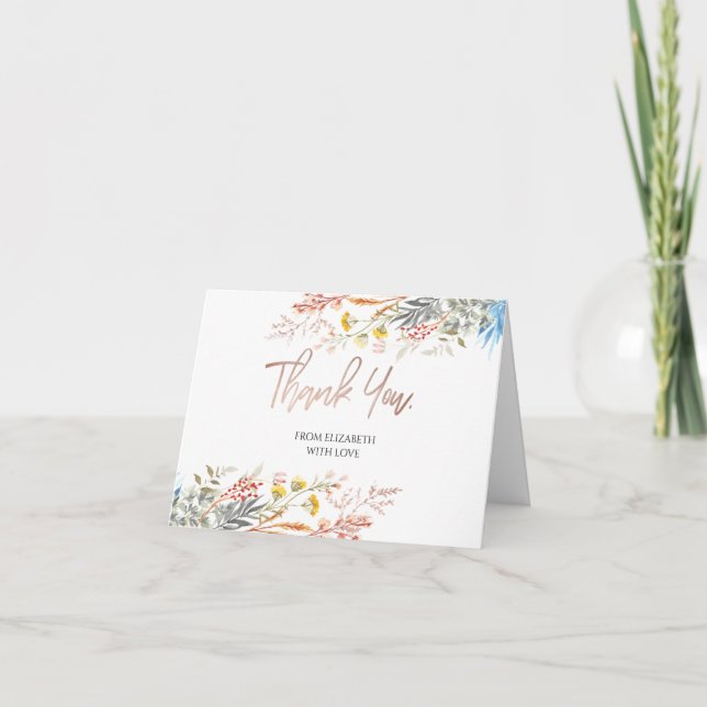 Carte De Remerciements Aquarelle Fleur sauvage pré séchée (Devant)