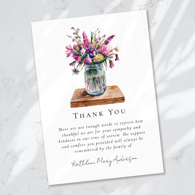 Carte De Remerciements Aquarelle Fleur sauvage Sympathy funérailles (Créateur téléchargé)