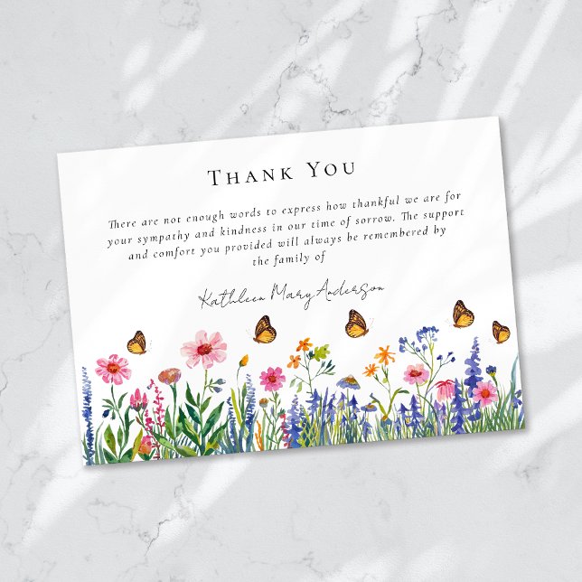 Carte De Remerciements Aquarelle Fleur sauvage Sympathy funérailles (Créateur téléchargé)
