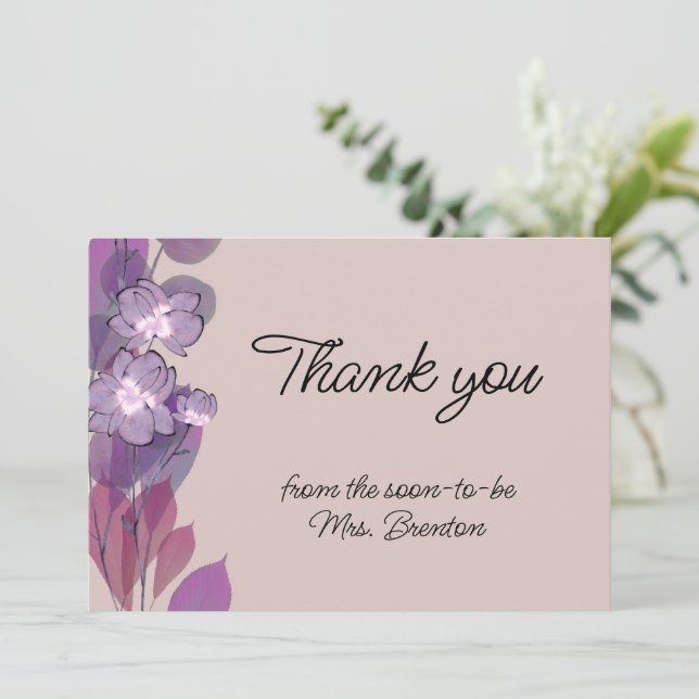 Carte De Remerciements Aquarelle fleurie mauve (Debout devant)
