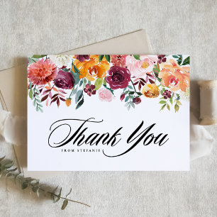 Carte De Remerciements Aquarelle Fleurs d'automne fête de graduation