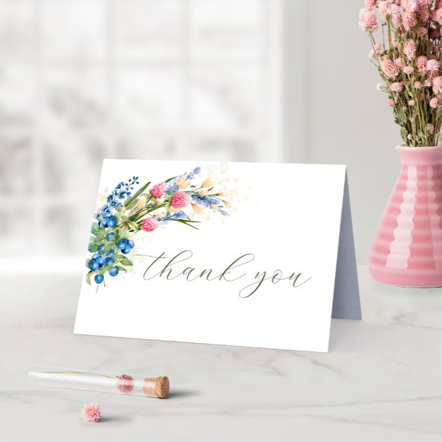 Carte De Remerciements Aquarelle Fleurs sauvages et Bleuet Rustique (Créateur téléchargé)