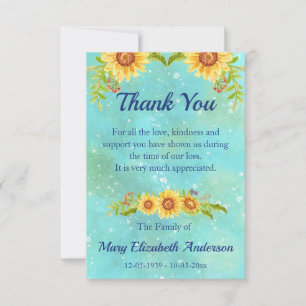 Carte De Remerciements Aquarelle Floral Bereavement Bleu
