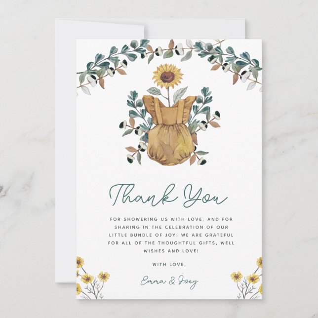 Carte De Remerciements Aquarelle Floral Boho Baby Girl Douche (Devant)