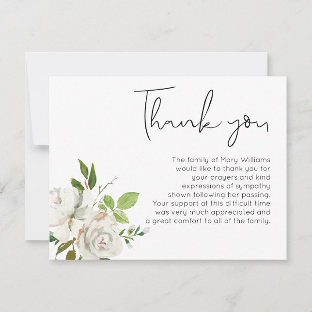 Carte De Remerciements Aquarelle Floral Funérailles Verdure (Devant)