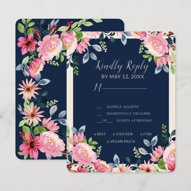 Carte De Remerciements Aquarelle Floral Mariage (Devant / Derrière)