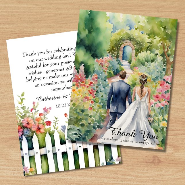 Carte De Remerciements Aquarelle Floral Mariage Arch Jardin Verdure (Créateur téléchargé)