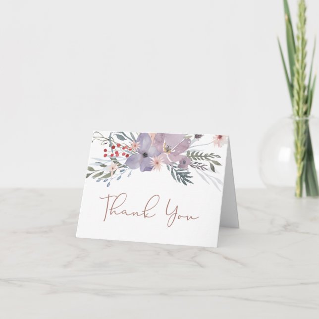 Carte De Remerciements Aquarelle Floral Moderne Cuivre Script (Devant)