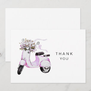 Carte De Remerciements Aquarelle Floral Pink Scooter Personnalisé