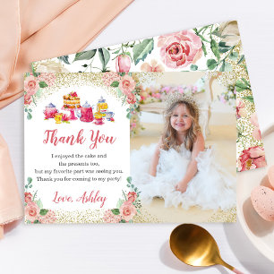 Carte De Remerciements Aquarelle Floral Tea Party Filles Anniversaire Pho